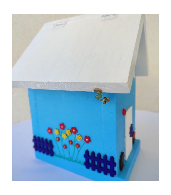 Nichoir en bois décoré pour mésanges charbonnières, moineaux