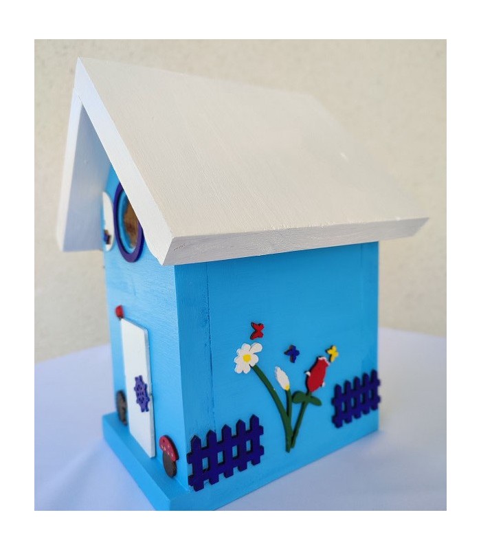 Nichoir en bois décoré pour mésanges charbonnières, moineaux