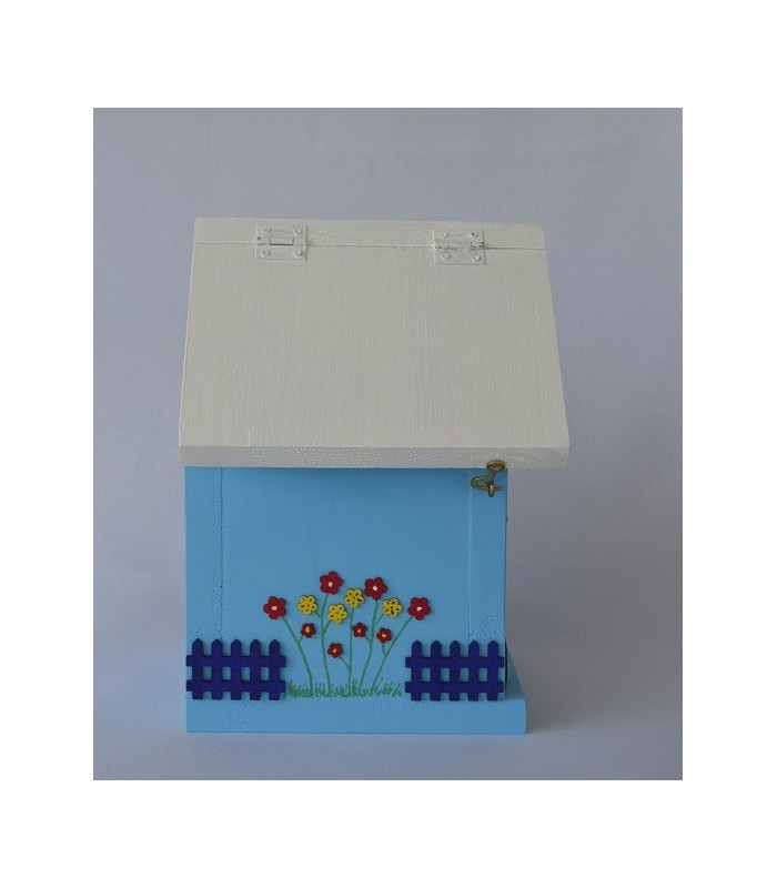 Nichoir en bois décoré pour mésanges charbonnières, moineaux