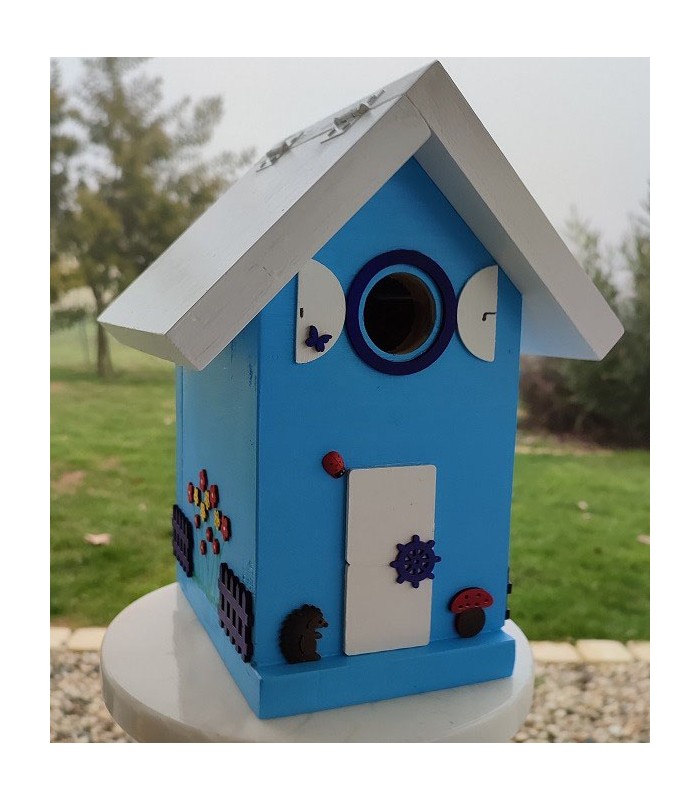 Nichoir en bois décoré pour mésanges charbonnières, moineaux