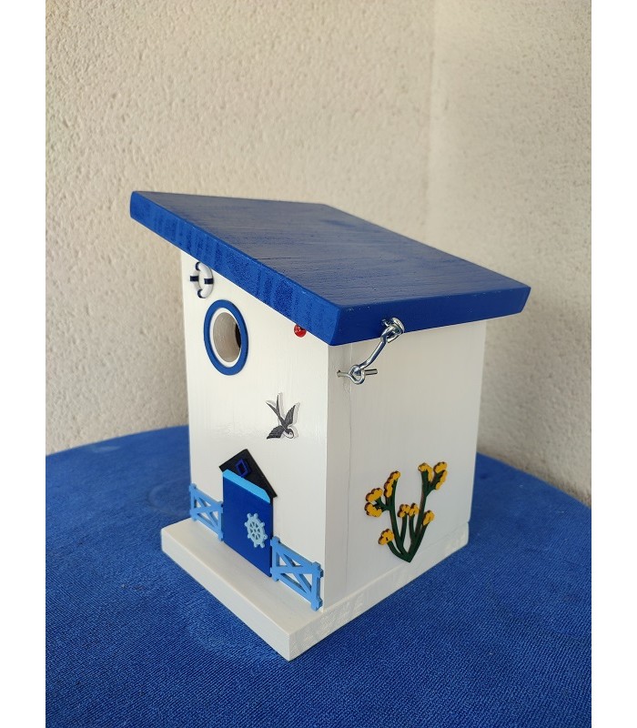 Nichoir original en bois décoré à la main pour oiseaux des jardins