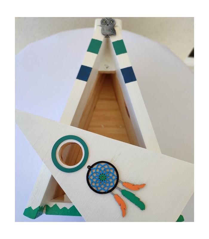 Nichoir en bois décoré pour mésanges charbonnières, moineaux